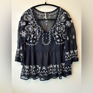 Free People Embroidered Blouse